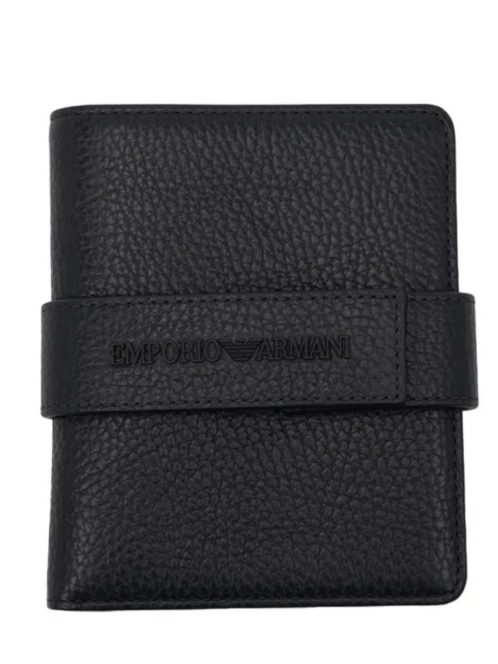 Emporio Armani Black Pebbled Leather Card Holder with Strap